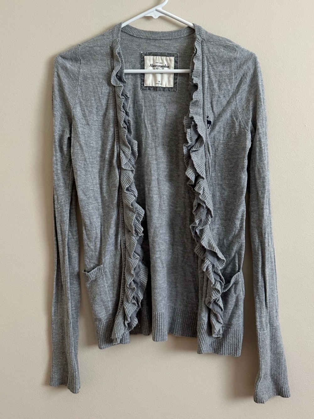 A&F Grey Ruffle Cardigan